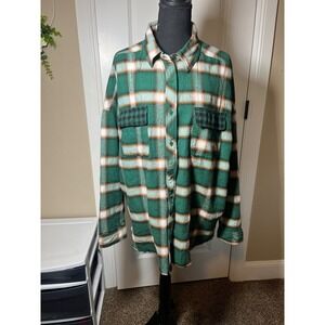 La Miel Flannel Shirt Women's‎ Large Green Plaid Button Down Long Sleeve